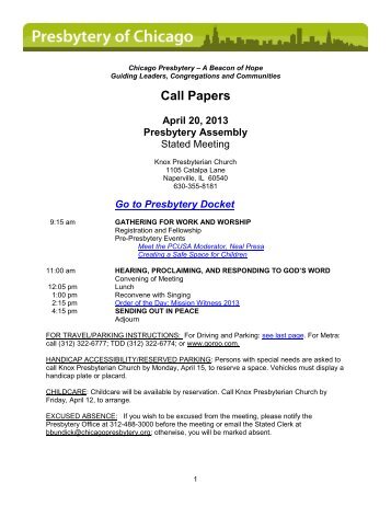 Call Papers - Presbytery of Chicago