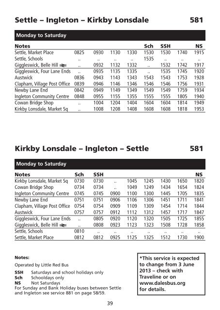 Summer 2013 DalesBus timetable and guide - Metro