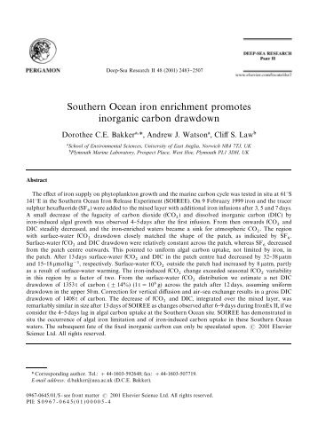 Southern Ocean iron enrichment promotes inorganic carbon ...