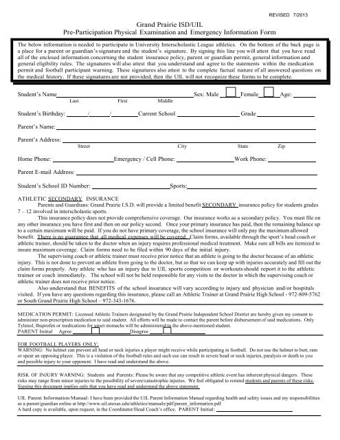 sports physical form for football
Physical Form - Grand Prairie Independent School District sports physical form for football
Physical Form - Grand Prairie Independent School District
