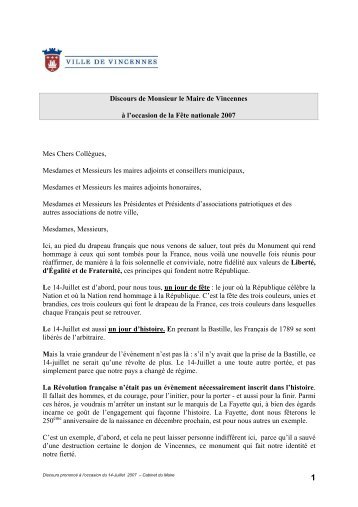 Discours prononcÃ© le 14 juillet 2007 (pdf - 28,14 ko) - Ville de ...