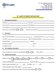 ST. LUKE'S STUDENT APPLICATION