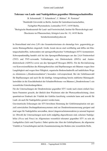 43. Gartenbauwissenschaftliche Tagung - (DGG) und des