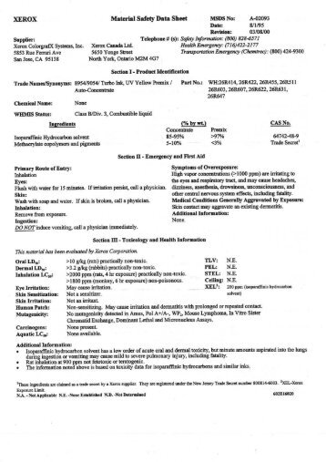 XEROX Material Safety Data Sheet MSDS No: A-02093