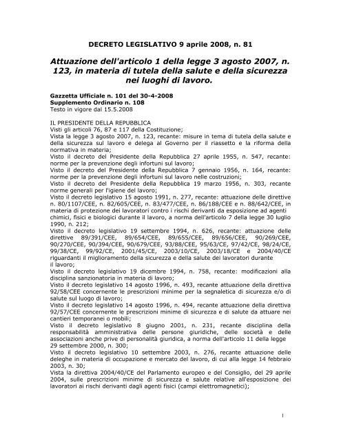 Decreto Legislativo 81/2008 - Dismamusica