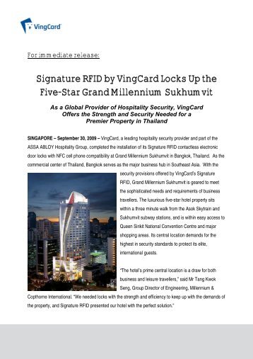 Signature RFID by VingCard Locks Up the Five ... - VingCard Elsafe