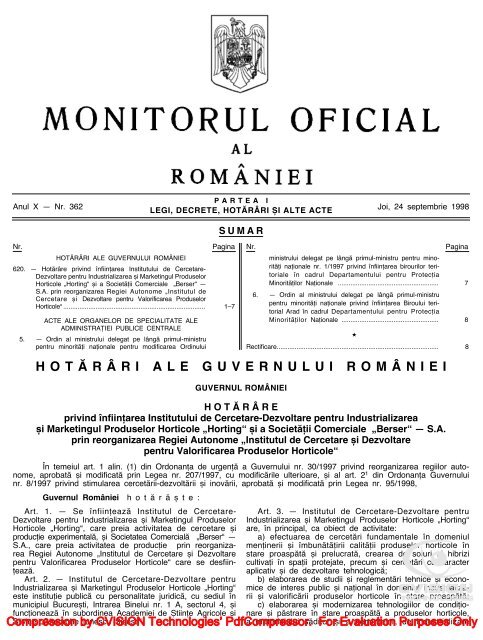 HOTâRÂ¬RI ALE GUVERNULUI ROMÂ¬NIEI
