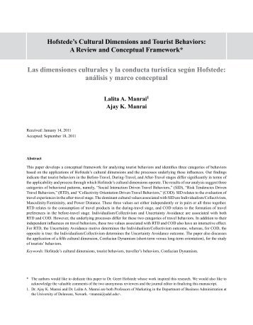 Hofstede's Cultural Dimensions and Tourist Behaviors: A ... - Esan