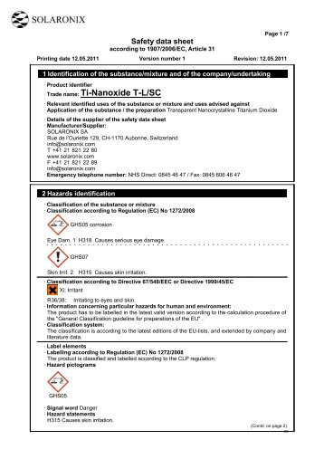 MSDS Ti-Nanoxide T-L SC - Solaronix