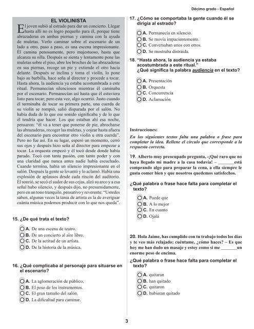 Prueba diagnóstica de Español - EQUIP123.net