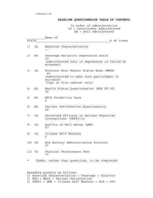 Baseline Questionnaire - GeroNet