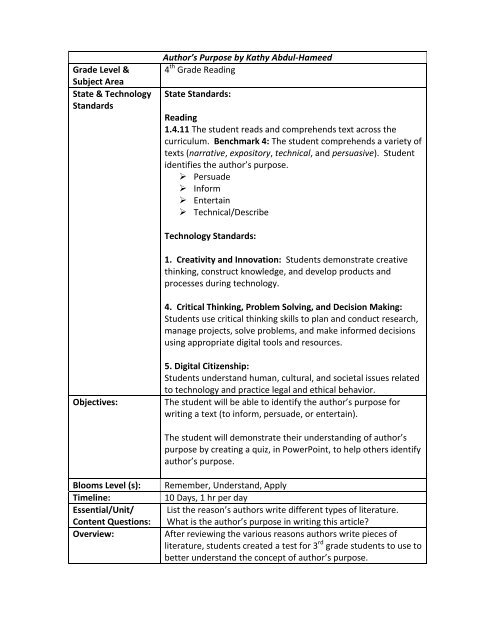 Unit Plan - Technology Rich Classrooms