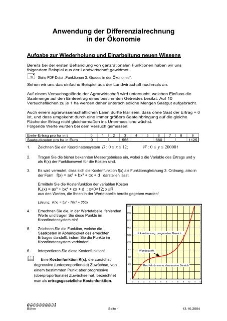 Anwendung der Differenzialrechnung in der Ökonomie - Bkonzepte.de