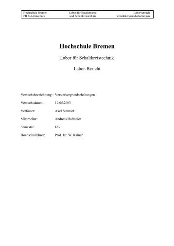 Hochschule Bremen - Andreas Hofmeiers Home Page