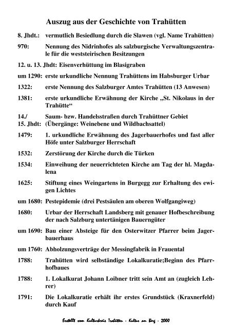 Auszug aus der Geschichte von TrahÃ¼tten - in TrahÃ¼tten