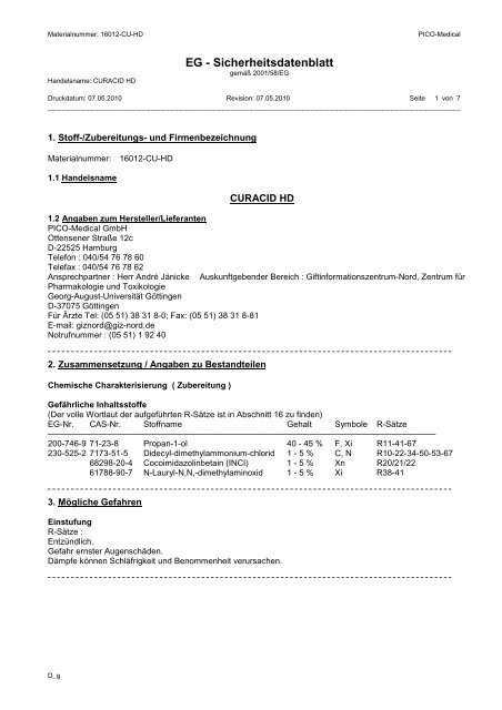 SDB Curacid HD - PICO-Medical GmbH