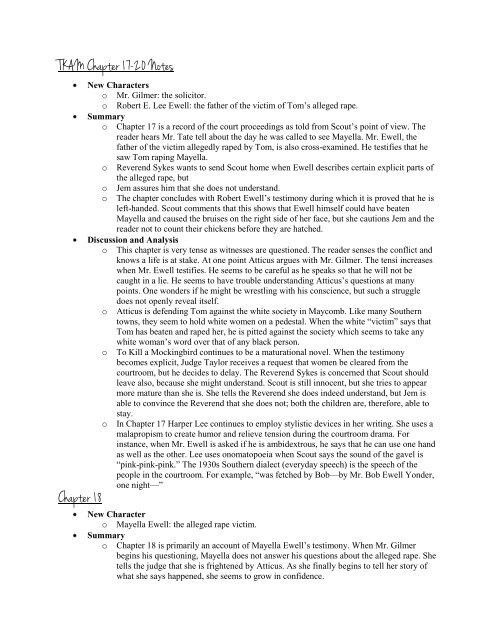 TKAM Chapter 17-20 Notes Chapter 18