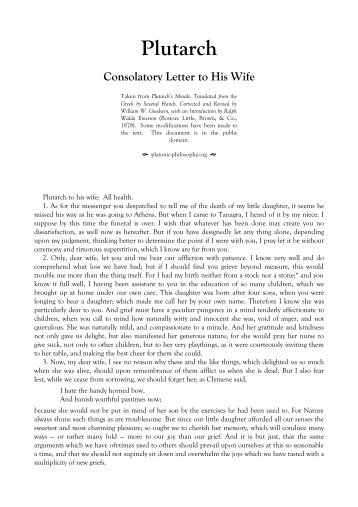 Plutarch - A Consolatory Letter to Wife.pdf - Platonic Philosophy