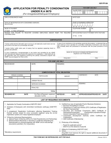 application for penalty condonation under ra 9679 - AffordableCebu