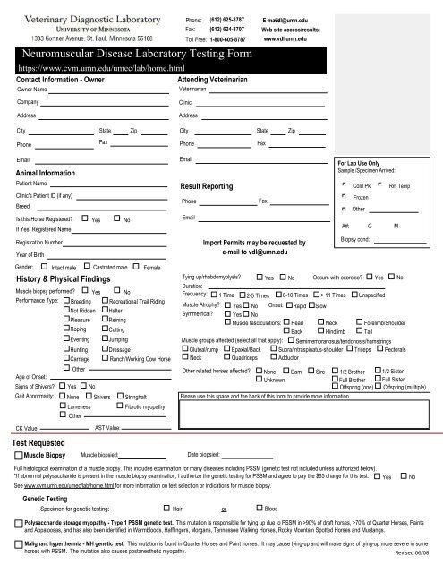 Neuromuscular Disease Laboratory Testing Form - Veterinary ...