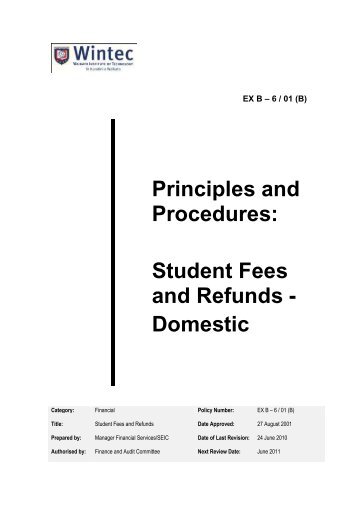 Student Fees and Refunds - Domestic - Wintec