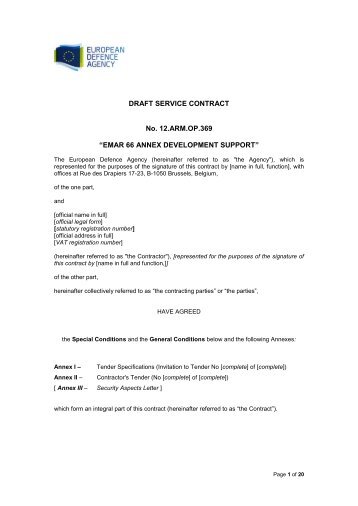 12.ARM.OP.369 Draft Contract - European Defence Agency - Europa