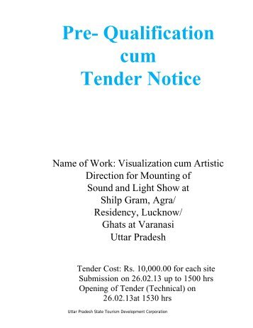 Pre- Qualification cum Tender Notice - Uttar Pradesh Tourism