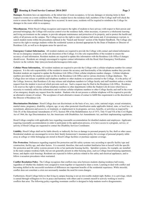 Housing & Food Service Contract - Hood College