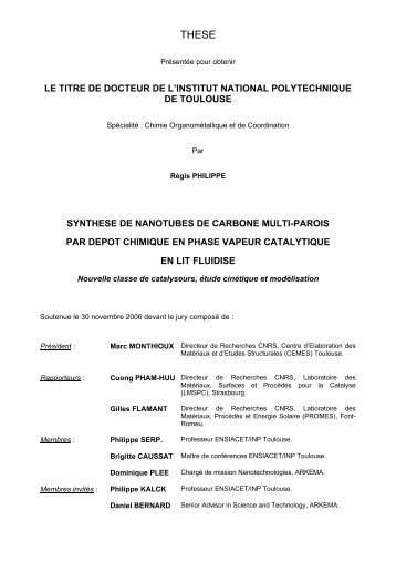 SynthÃ¨se de nanotubes de carbone multi-parois par - Les thÃ¨ses en ...