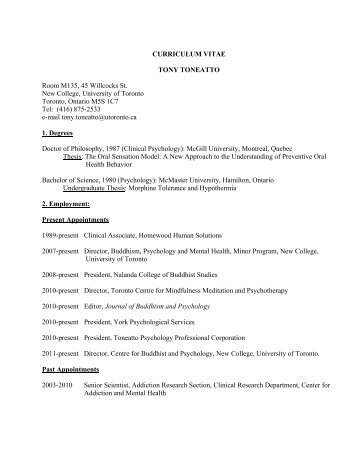 Tony's CV - New College – University of Toronto