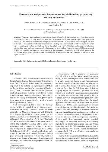 Formulation and process improvement for chili shrimp paste using ...