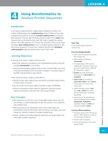 LESSON 4 Using Bioinformatics to Analyze Protein Sequences