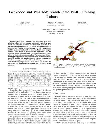 Geckobot and Waalbot: Small-Scale Wall Climbing Robots - CiteSeerX