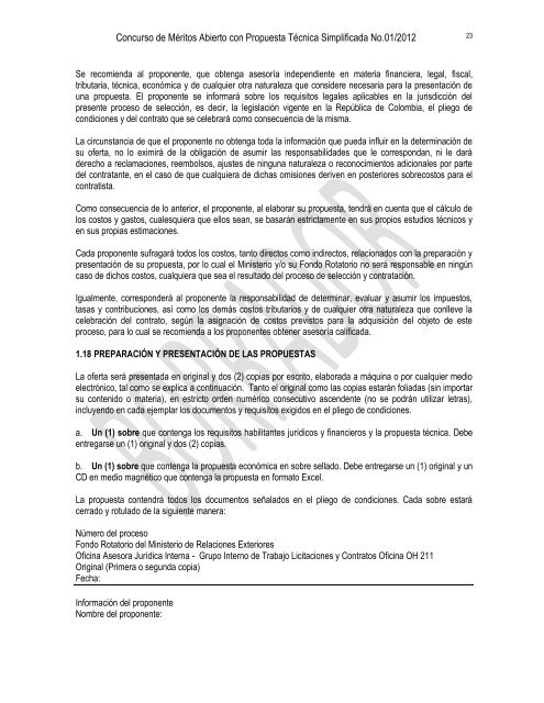 Proyecto pliego de condiciones - concurso de méritos - Ministerio de ...