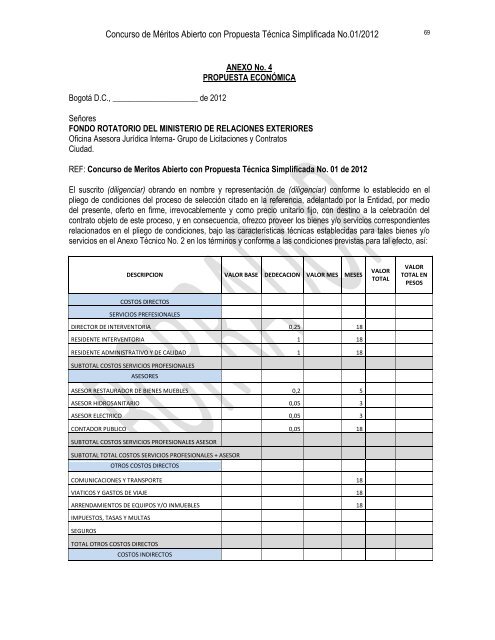 Proyecto pliego de condiciones - concurso de méritos - Ministerio de ...