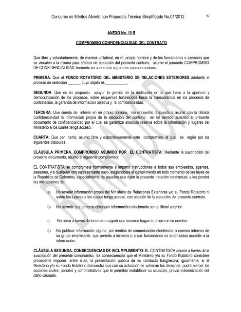 Proyecto pliego de condiciones - concurso de méritos - Ministerio de ...