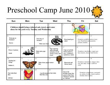 Preschool June 2010 calendar