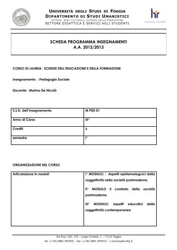 DE NICOLO'-scheda sociale 4 completa - FacoltÃ  di Scienze della ...