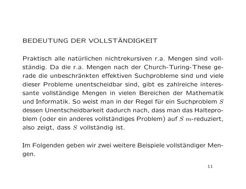 11. Rekursiv aufzählbare Mengen - Fakultät für Mathematik und ...