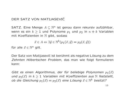 11. Rekursiv aufzählbare Mengen - Fakultät für Mathematik und ...