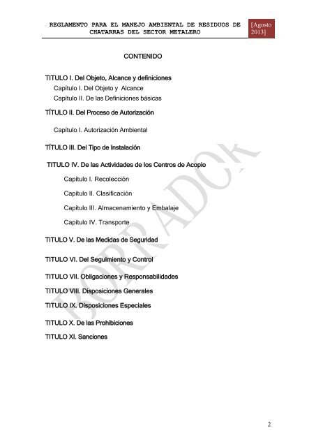 Reglamento TÃ©cnico Ambiental para el Manejo de Residuos de ...