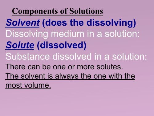 Solutions & Solubility