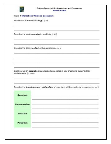 Topic 1 Interactions Within an Ecosystem - Ed Quest