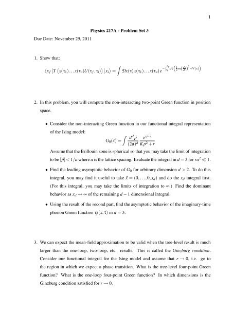 1 Physics 217A - Problem Set 3 Due Date: November 29 ... - Station Q