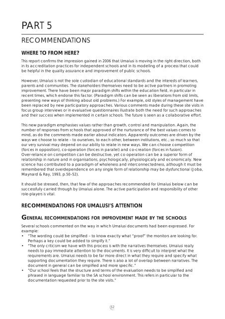 UMALUSI'S SITE VISITS TO INDEPENDENT SCHOOLS IN 2007