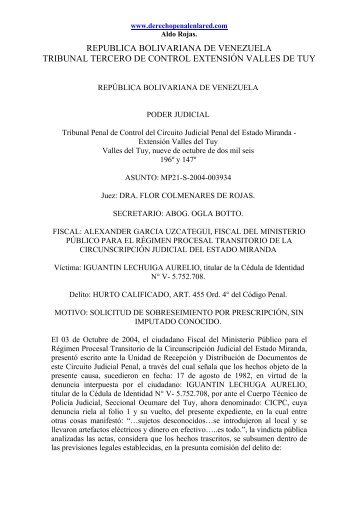 republica bolivariana de venezuela tribunal tercero de control ...