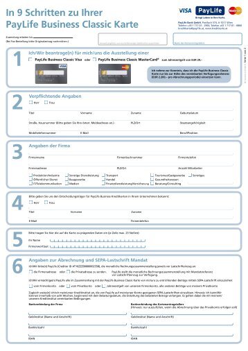 Kartenantrag: PayLife Business Classic (pdf) - Kreditkarte.at