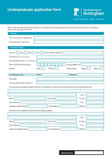 Undergraduate application form - The University of Nottingham ...