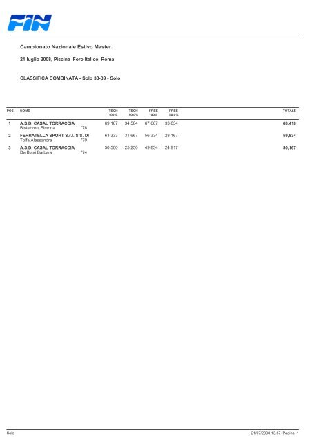 Campionato Nazionale Estivo Master - Federazione Italiana Nuoto