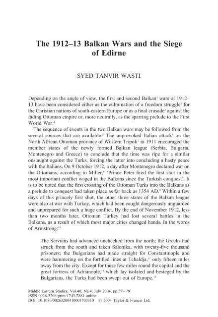 Wasti, S. T. "The 1912-13 Balkan Wars and the Siege of Edirne"